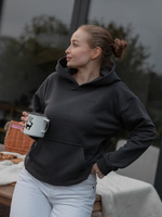 DAMSKA BLUZA Z KAPTUREM REGULAR - CHARCOAL GRAY